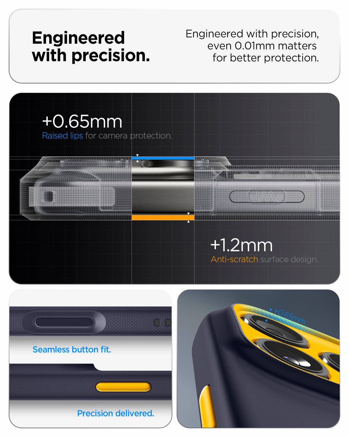 ACS09966CA - iPhone 18 Pro / iPhone 17 Pro Nano Pop (Mag Fit) in Blueberry Navy showing raised camera and screen edges, precise button fit, and protective surface design