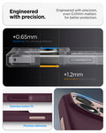 ACS09967CC - iPhone 18 Pro / iPhone 17 Pro Nano Pop (Mag Fit) in Burgundy Bean showing raised camera and screen edges, precise button fit, and protective surface design