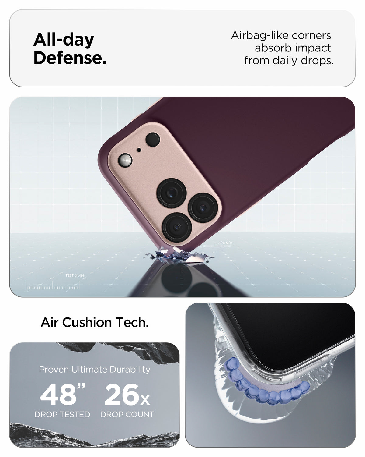 ACS09967CC - iPhone 18 Pro / iPhone 17 Pro Nano Pop (Mag Fit) in Burgundy Bean showing impact protection with reinforced corners and Air Cushion Technology for everyday drops