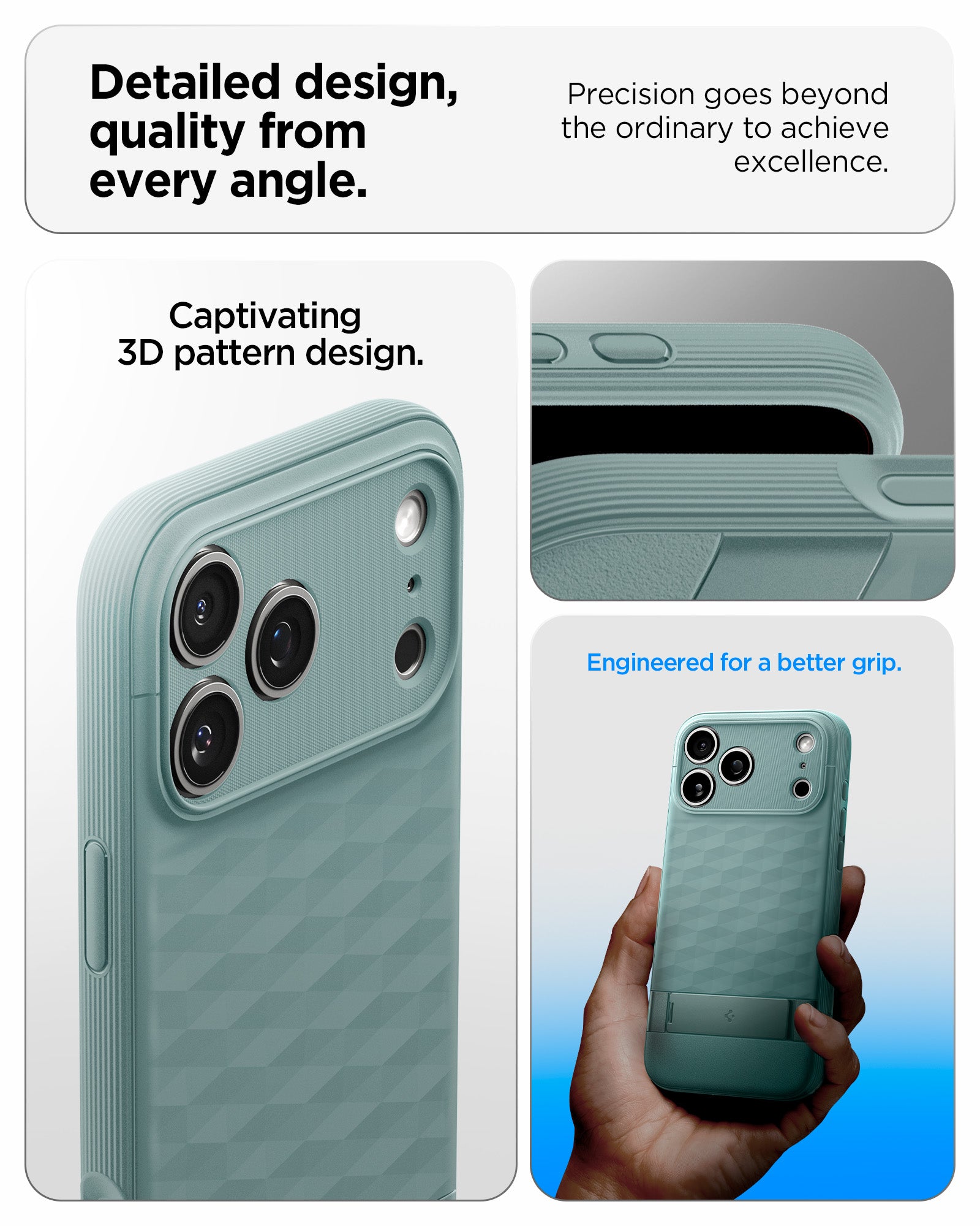 ACS09965 - iPhone 17 Pro Series Case Parallax S (MagFit) in green showing the detailed design, quality from every angle. Precision goes beyond the ordinary to achieve excellence.