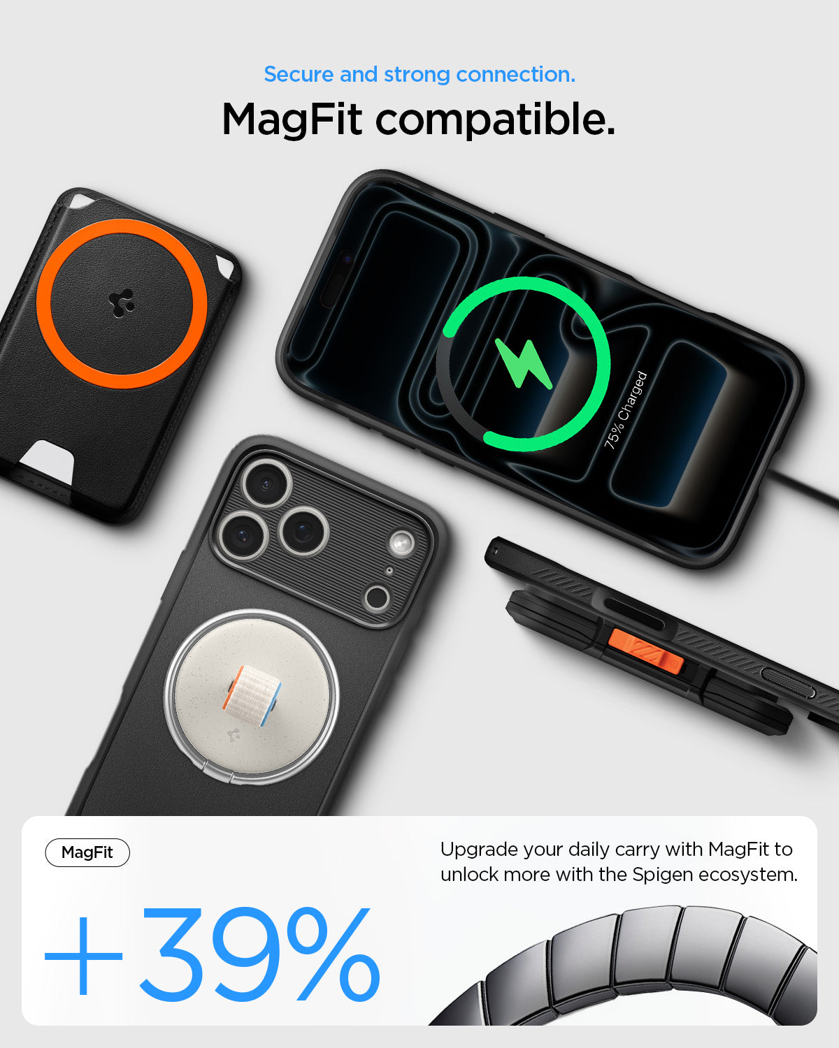 ACS09940CC - iPhone 18 Pro / iPhone 17 Pro Rugged Armor (MagFit) in Matte Black showing secure and strong connection. magfit compatible