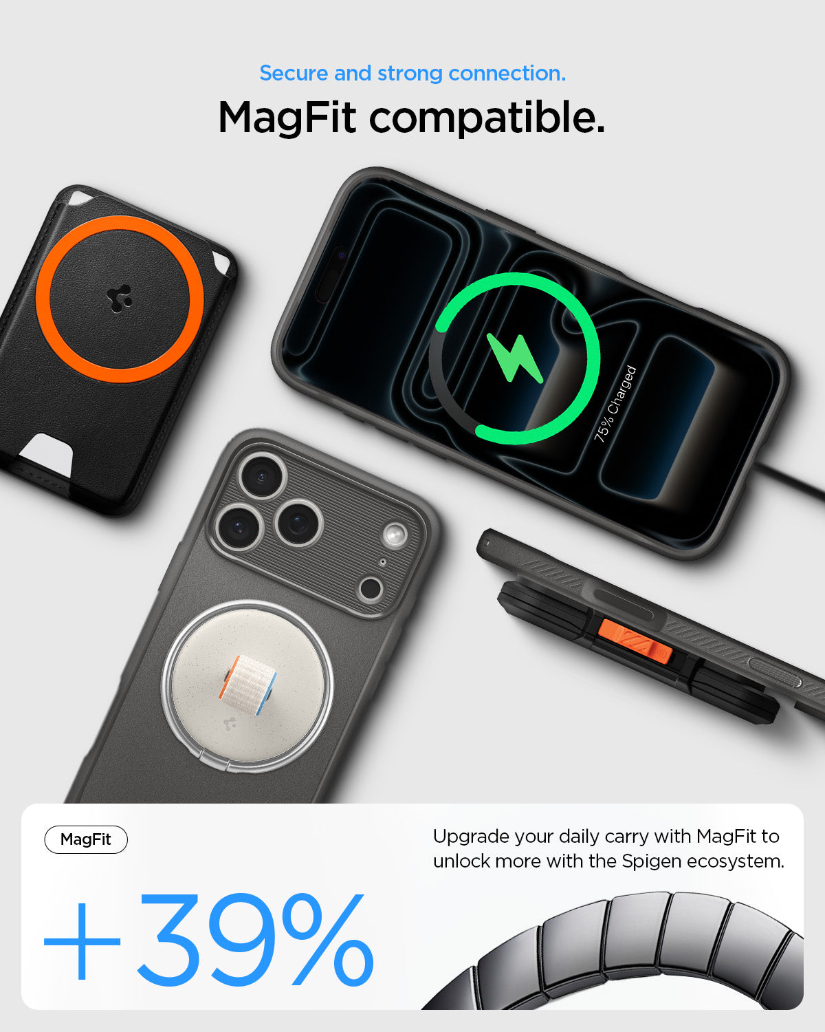 ACS09941 - iPhone 17 Pro Rugged Armor (MagFit) in Gray showing secure and strong connection. magfit compatible