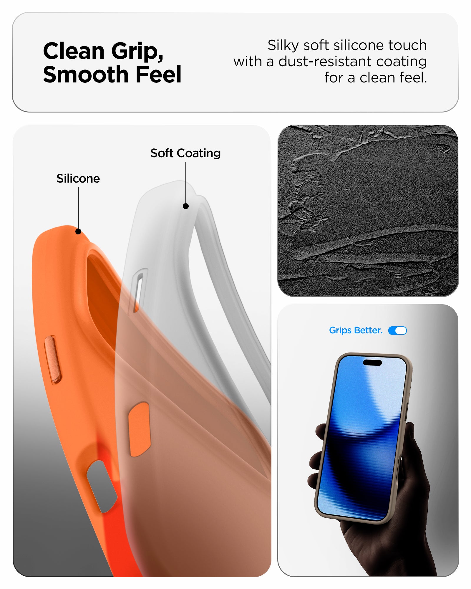 ACS11378 - iPhone 17 Pro Silicone Fit (Mag Fit) in Cosmic Orange showing clean grip, smooth feel, silky soft silicone touch with a dust resistant coating for a clean feel.