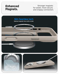 ACS09957 - iPhone 17 Pro Silicone Fit (MagFit) Case in stone showing enhanced magnets. stronger magnets for easier more secure and snappy connection.