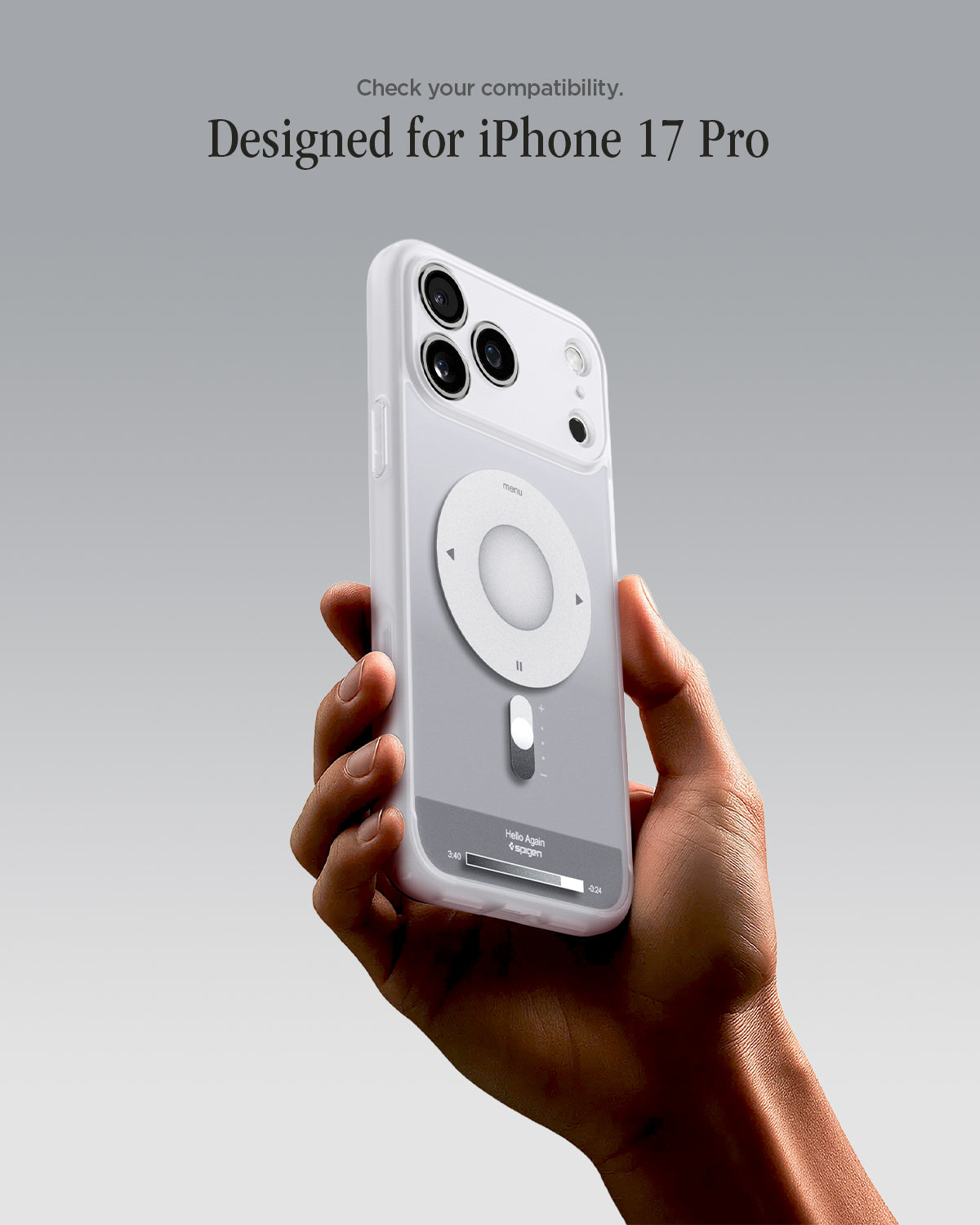 ACS10075 - iPhone 17 Pro Case Ultra Hybrid Classic (MagFit) in Classic Silver showing check your compatibility.