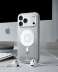 ACS10075 - iPhone 17 Pro Case Ultra Hybrid Classic (MagFit) in Classic Silver showing back of the case with airpods