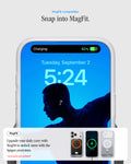 ACS10075 - iPhone 17 Pro Case Ultra Hybrid Classic (MagFit) in Classic Silver showing magfit compatible. snap into magfit. upgrade your daily carry with magfit to unlock more with the spigen ecosystem.