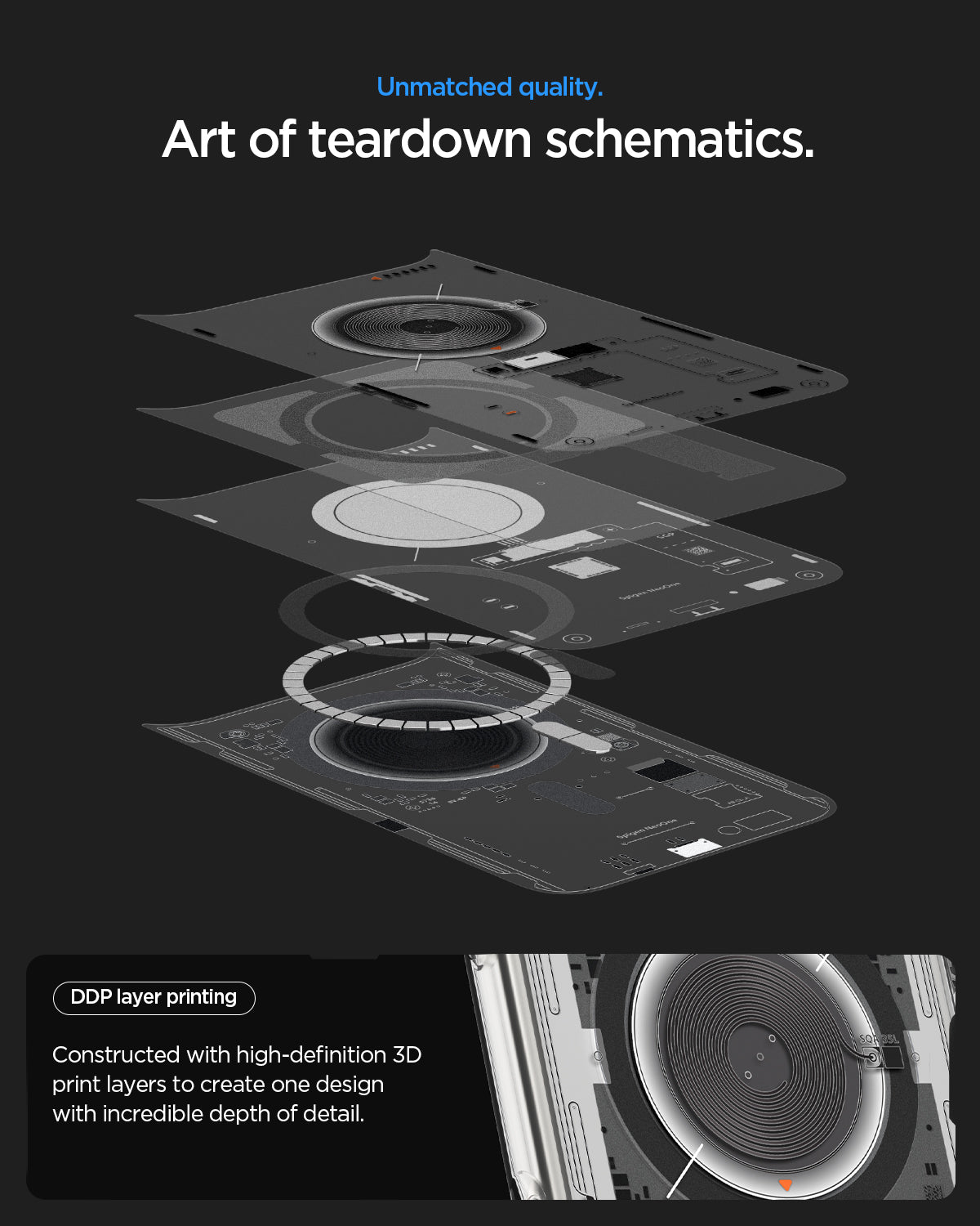 ACS10043 - iPhone 17 Pro Max Ultra Hybrid Neo One (MagFit) showing high-definition layered printing that creates a detailed teardown-inspired schematic design