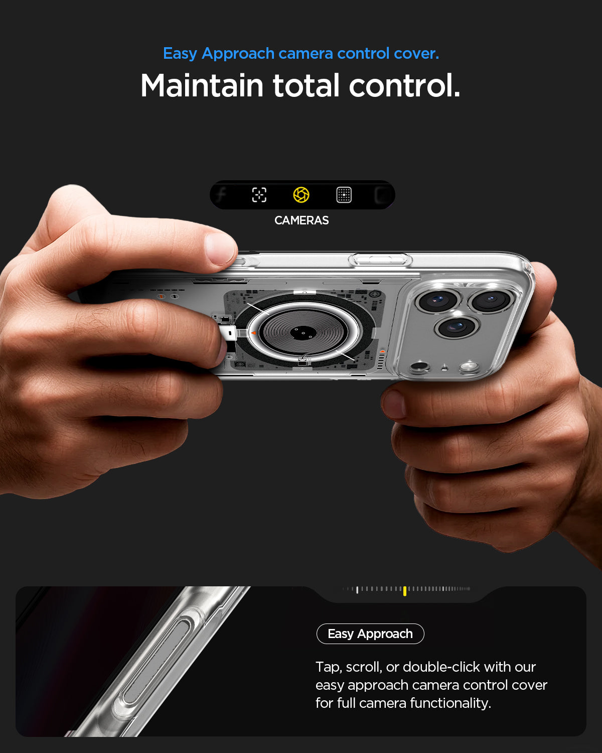ACS10043 - iPhone 17 Pro Max Ultra Hybrid Neo One (MagFit) showing an easy-access Camera Control cover for tapping, scrolling, and smooth operation