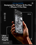 ACS10042CA - iPhone 18 Pro Max / iPhone 17 Pro Max Ultra Hybrid Zero One (MagFit) Black showing a transparent case with a detailed schematic back design and integrated magnetic alignment