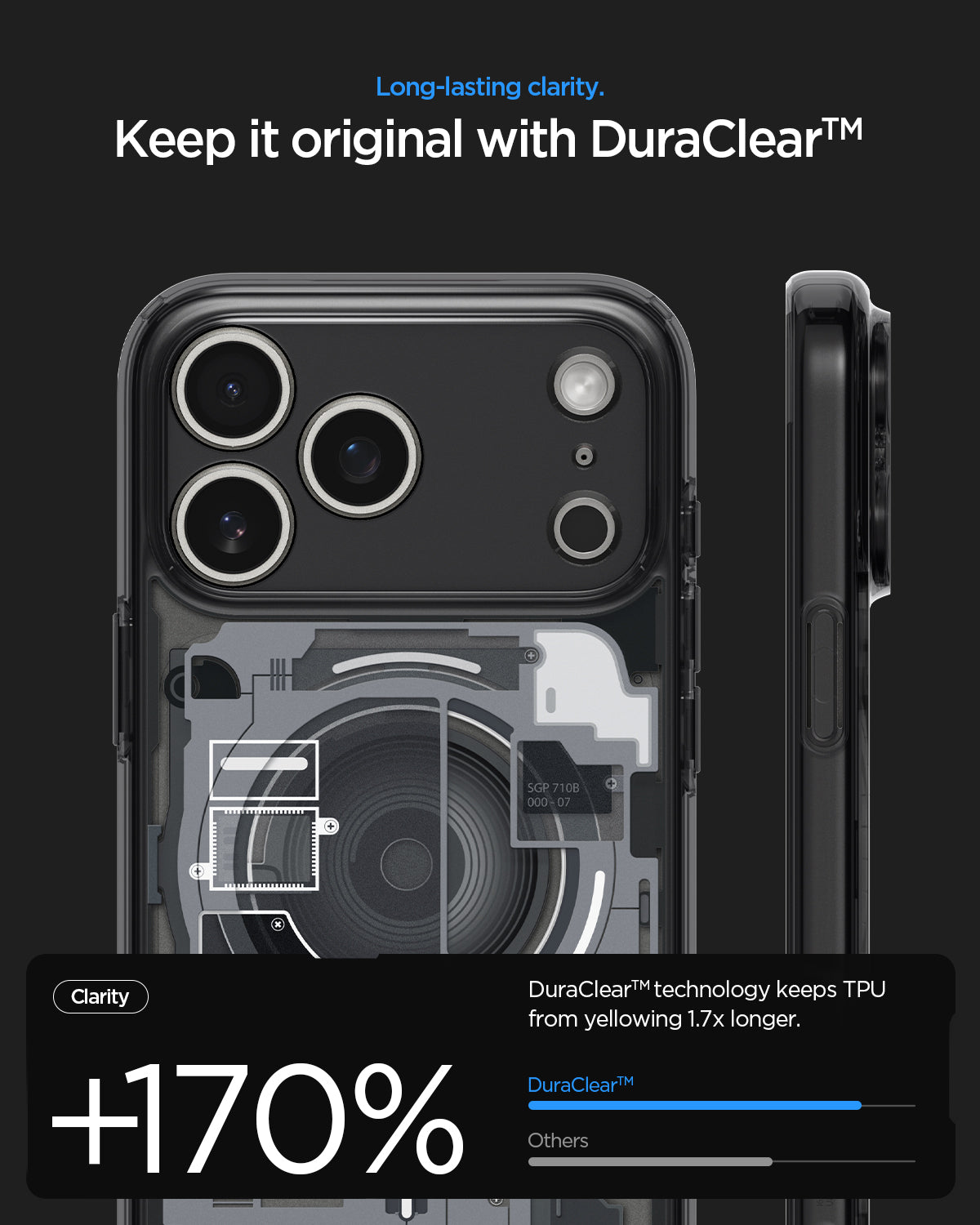ACS10042CA - iPhone 18 Pro Max / iPhone 17 Pro Max Ultra Hybrid Zero One (MagFit) Black showing long-lasting clarity with DuraClear Technology designed to resist yellowing 1.7 times longer