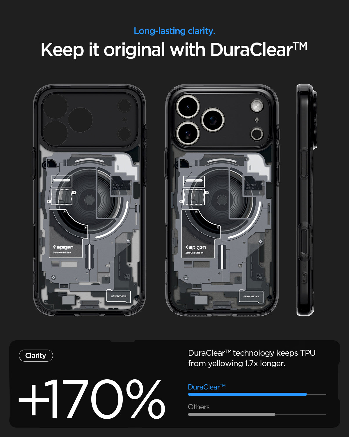 ACS10042 - iPhone 17 Pro Max Case Ultra Hybrid Zero One (MagFit) in Zero One Black showing long lasting clarity. keep it original with dura clear.