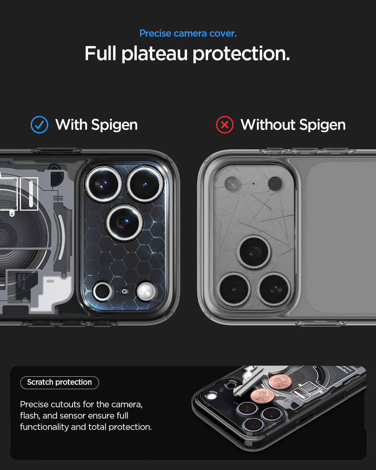 ACS10042CA - iPhone 18 Pro Max / iPhone 17 Pro Max Ultra Hybrid Zero One (MagFit) Black showing full camera plateau coverage with precise cutouts for scratch protection and functionality