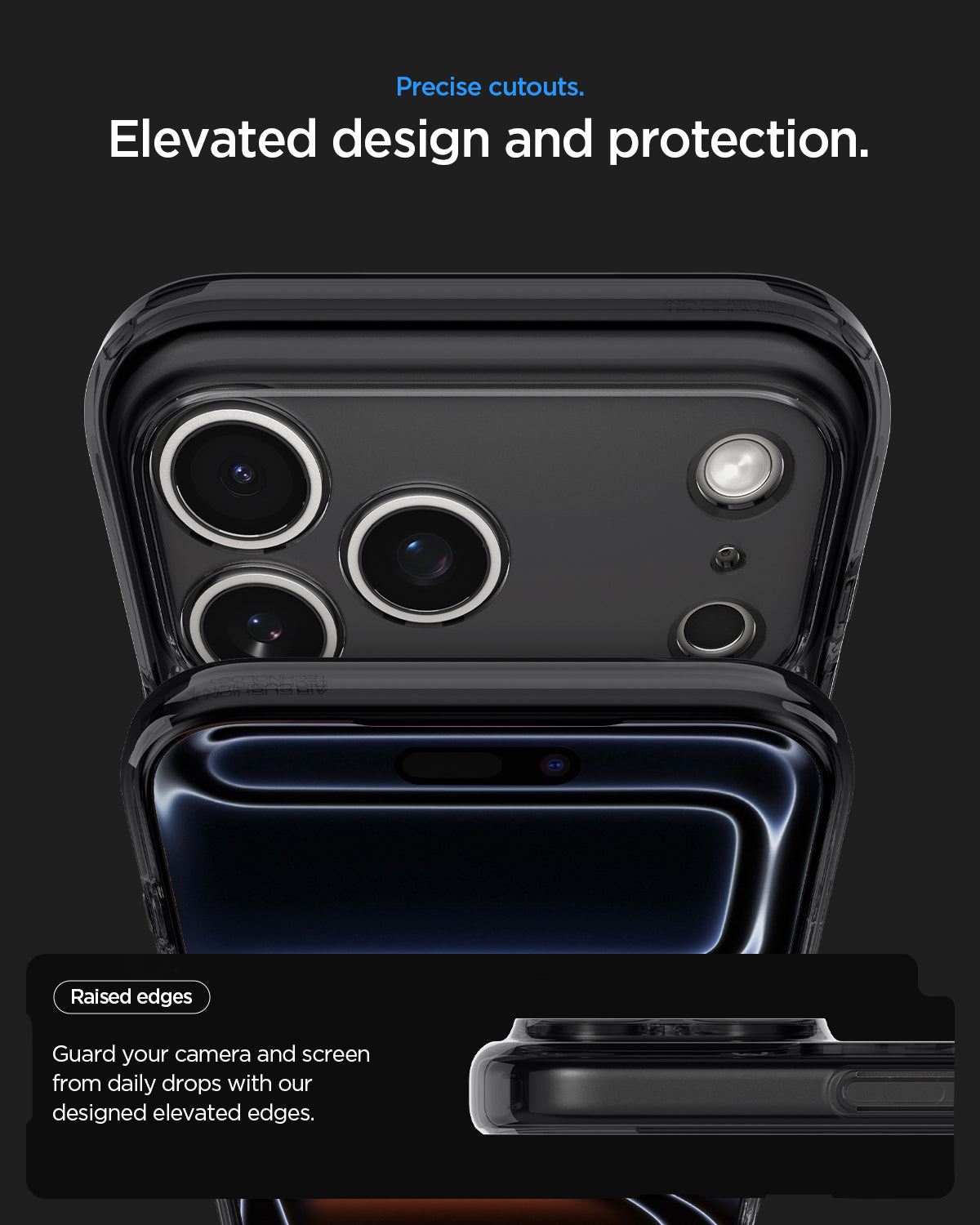 ACS10042CA - iPhone 18 Pro Max / iPhone 17 Pro Max Ultra Hybrid Zero One (MagFit) Black showing raised edges around the camera and screen for added protection against daily drops