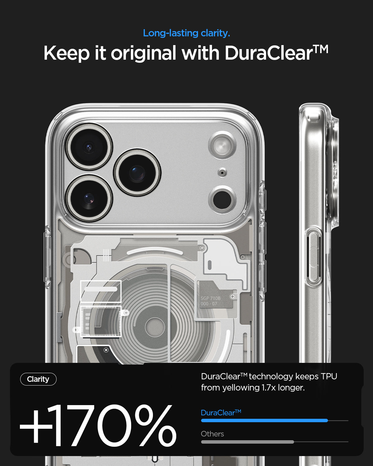 ACS10041CC -  iPhone 18 Pro Max / iPhone 17 Pro Max Ultra Hybrid Zero One (MagFit) Natural Titanium showing long-lasting clarity with DuraClear Technology designed to resist yellowing 1.7 times longer