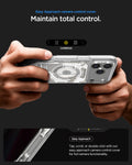 ACS10072 - iPhone 17 Pro Case Ultra Hybrid Zero One (MagFit) in Zero One Natural Titanium showing easy approach camera control cover. Maintain total control. Tap, scroll, or double click with out east approach camera control cover for full camera function