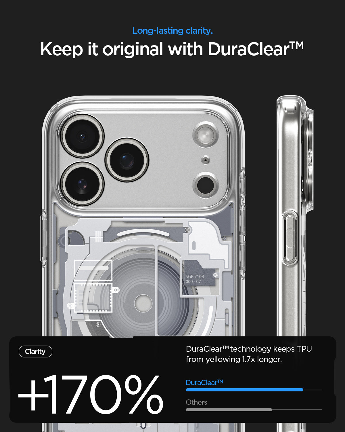 ACS10040CA - iPhone 18 Pro Max / iPhone 17 Pro Max Ultra Hybrid Zero One (MagFit) White showing long-lasting clarity with DuraClear Technology designed to resist yellowing 1.7 times longer