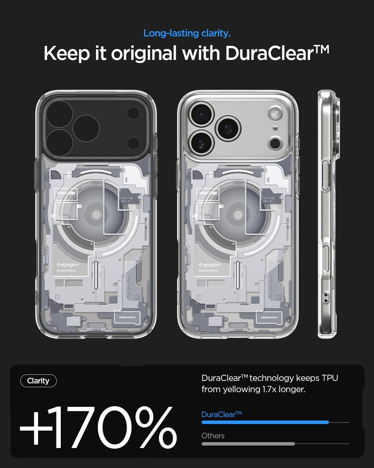 ACS10071 - iPhone 17 Pro Case Ultra Hybrid Zero One (MagFit) in Zero One White showing long lasting clarity. keep it original with dura clear.