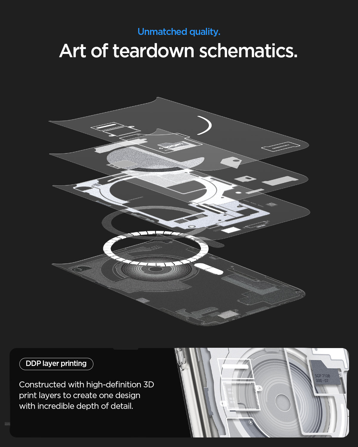 ACS10040CA - iPhone 18 Pro Max / iPhone 17 Pro Max Ultra Hybrid Zero One (MagFit) White showing high-definition layered printing that creates a detailed teardown-inspired schematic design