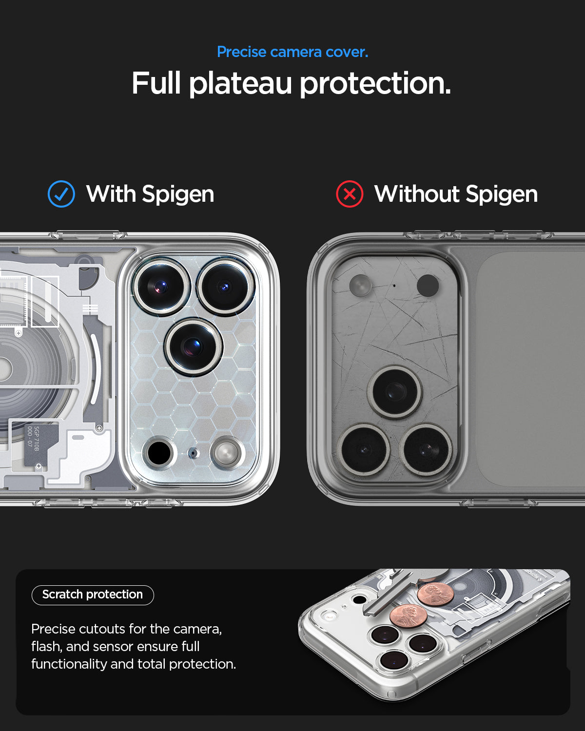 ACS10071CC - iPhone 18 Pro / iPhone 17 Pro Ultra Hybrid Zero One (MagFit) White showing full camera plateau coverage with precise cutouts for scratch protection and functionality