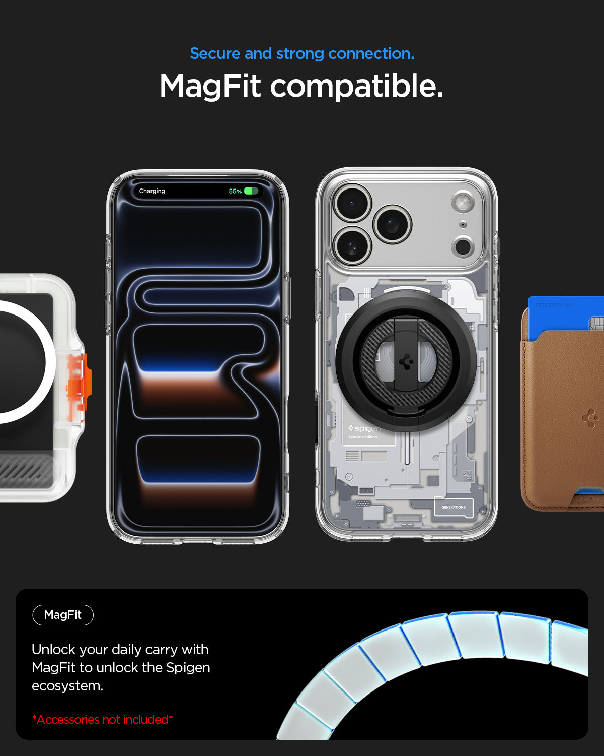 ACS10071CC - iPhone 18 Pro / iPhone 17 Pro Ultra Hybrid Zero One (MagFit) White showing Mag Fit compatibility with magnetic accessories for a secure and strong connection