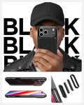 ACS10078 - iPhone 17 Pro Ultra Hybrid T (MagFit) in Matte Black showing Black letter and person holding Ultra Hybrid T (MagFit) in Matte Black