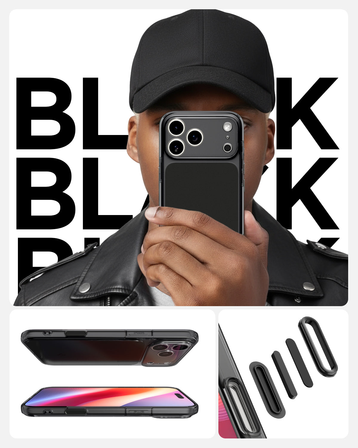 ACS10078 - iPhone 17 Pro Ultra Hybrid T (MagFit) in Matte Black showing Black letter and person holding Ultra Hybrid T (MagFit) in Matte Black