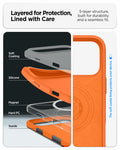 ACS11379 - iPhone 17 Pro Max Silicone Fit (Mag Fit) in Cosmic Orange showing layered for protection, lined with care. 5 layer structure built for durability and a seamless fit