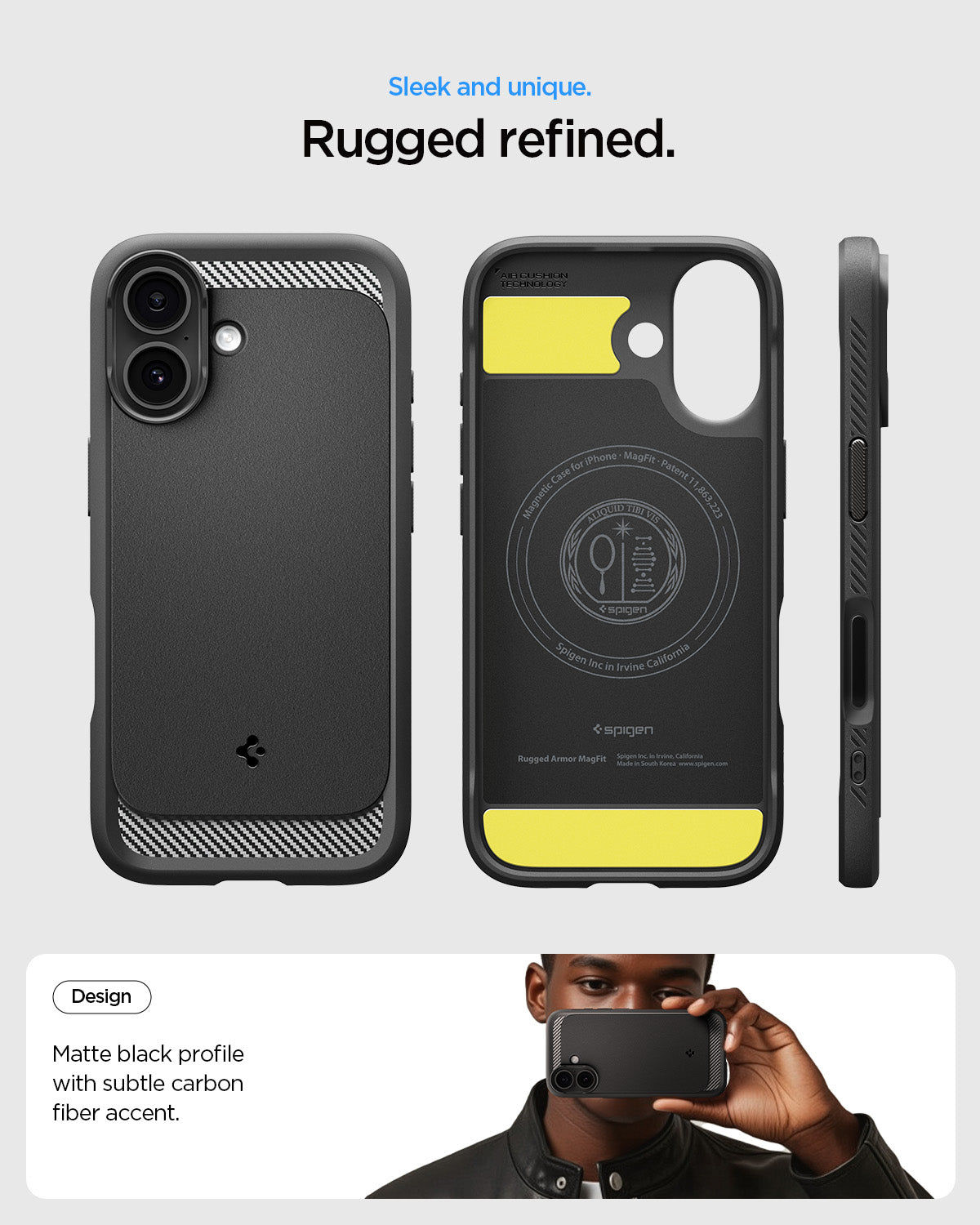 ACS09975 - iPhone 17 Rugged Armor (MagFit) in Matte Black showing grab phone case with hand.