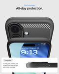 ACS09975 - iPhone 17 Rugged Armor (MagFit) in Matte Black showing total coverage. all day protection. Raised edges. Guard your camera and screen from daily drops with total coverage