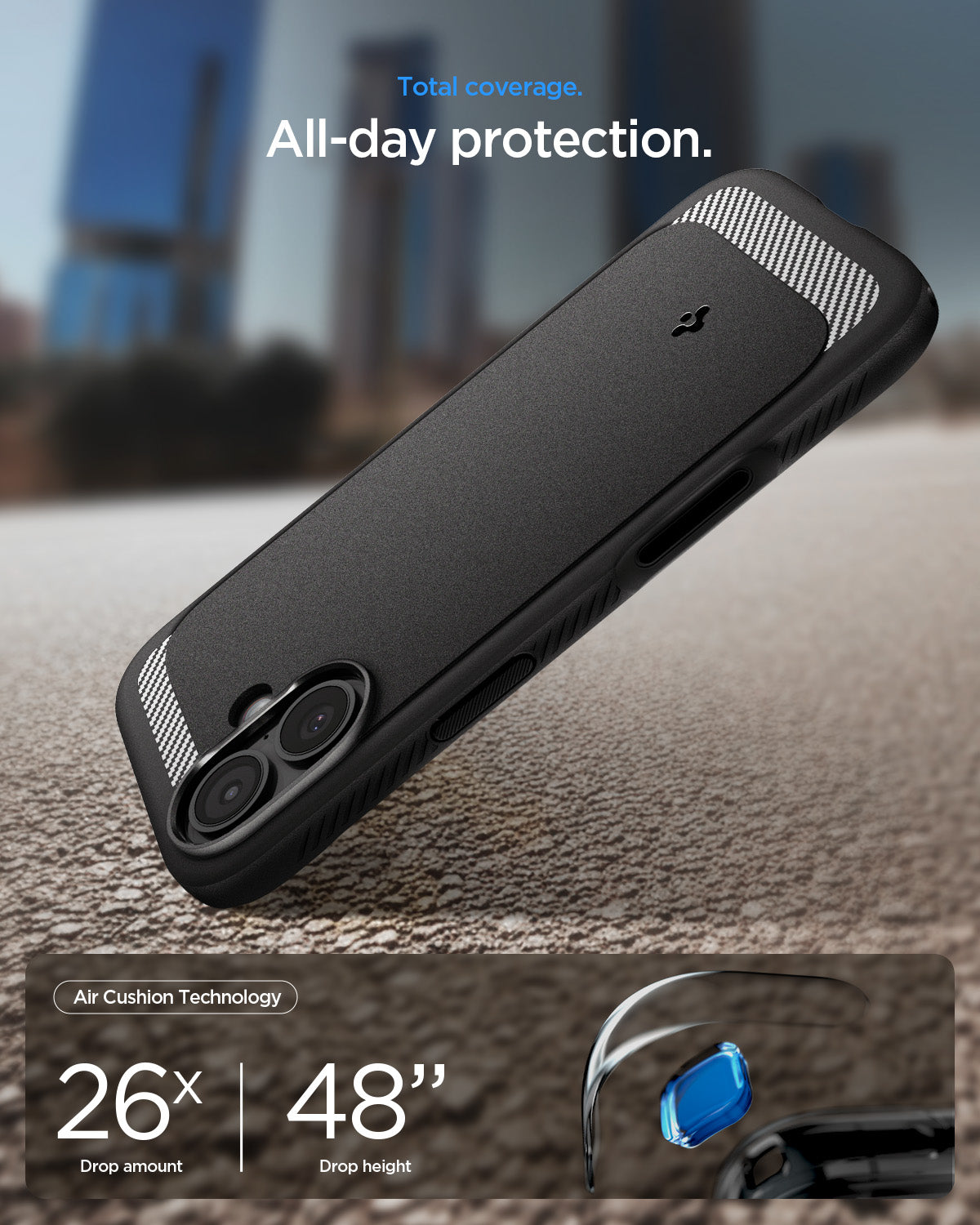 ACS09975 - iPhone 17 Rugged Armor (MagFit) in Matte Black showing total coverage. all day protection