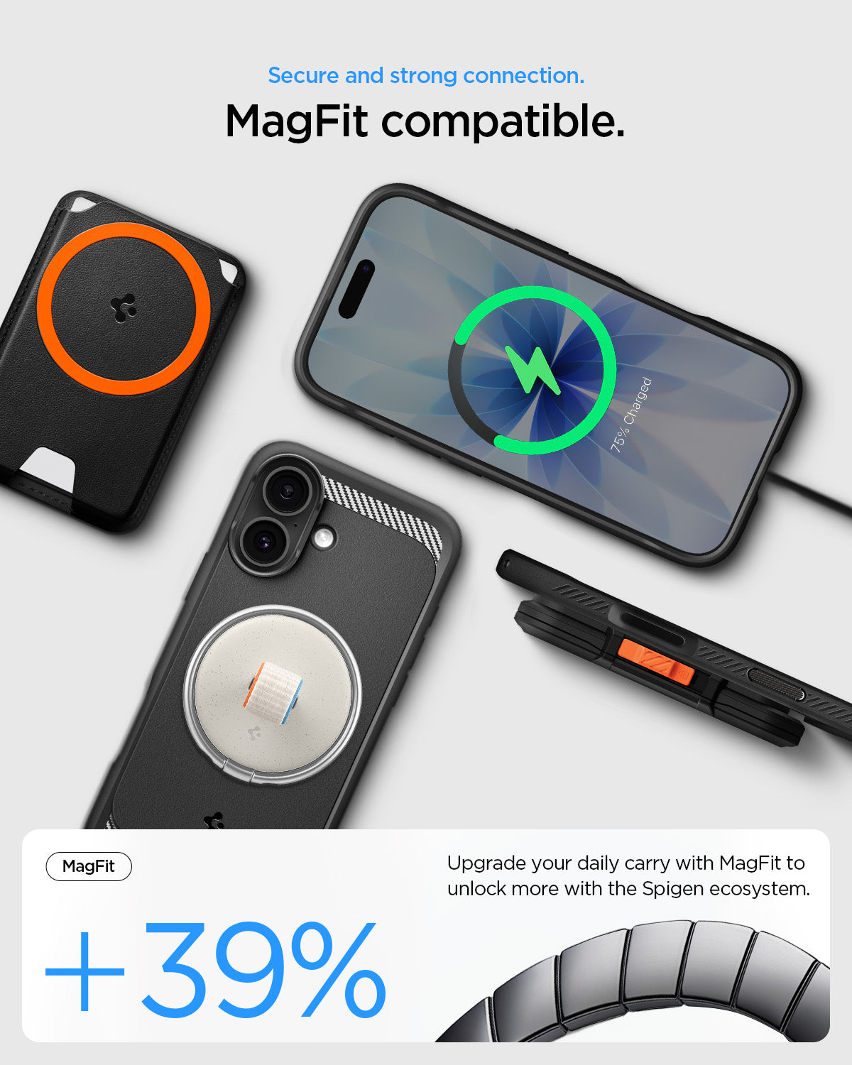 ACS09975 - iPhone 17 Rugged Armor (MagFit) in Matte Black showing secure and strong connection. magfit compatible