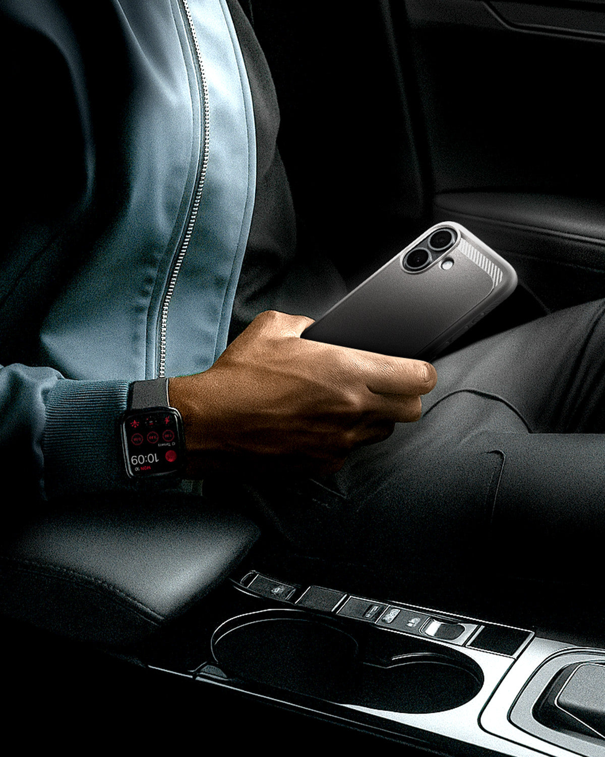 ACS09976 - iPhone 17 Rugged Armor (MagFit) in Gray showing sleek and unique. Rugged refined. Matte black profile with subtle carbon fiber accent