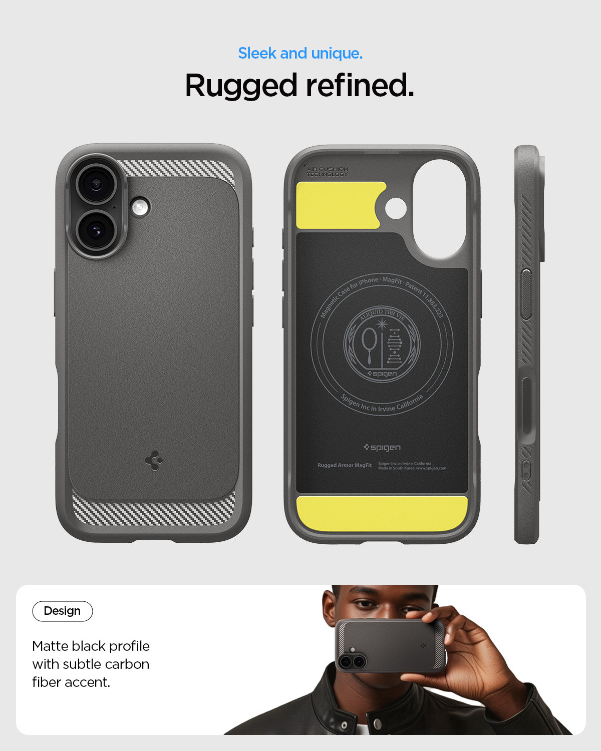 ACS09976 - iPhone 17 Rugged Armor (MagFit) in Gray showing grab phone case with hand.