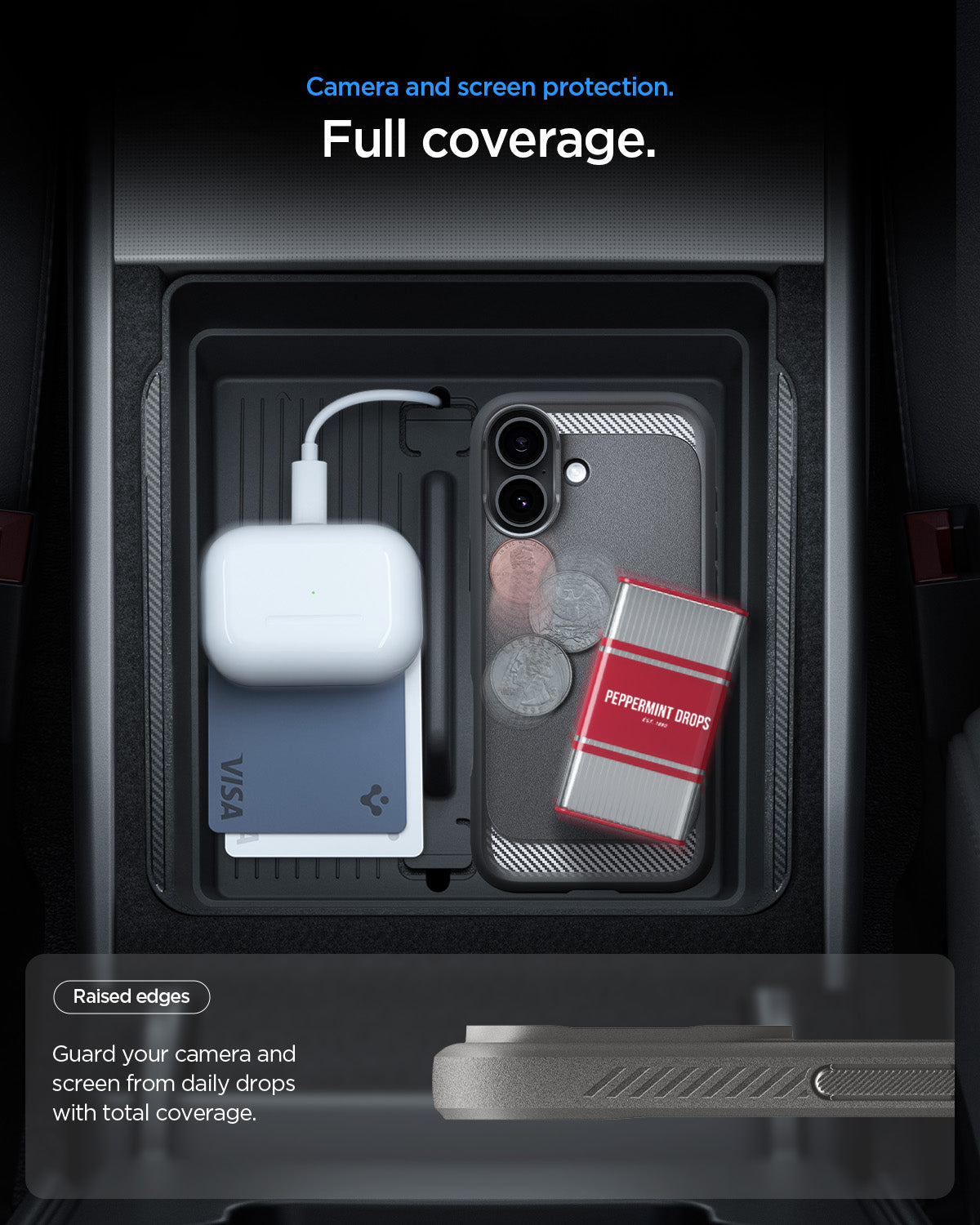 ACS09976 - iPhone 17 Rugged Armor (MagFit) in Gray showing precise TPU camera plateau coverage. Full camera plateau protection.