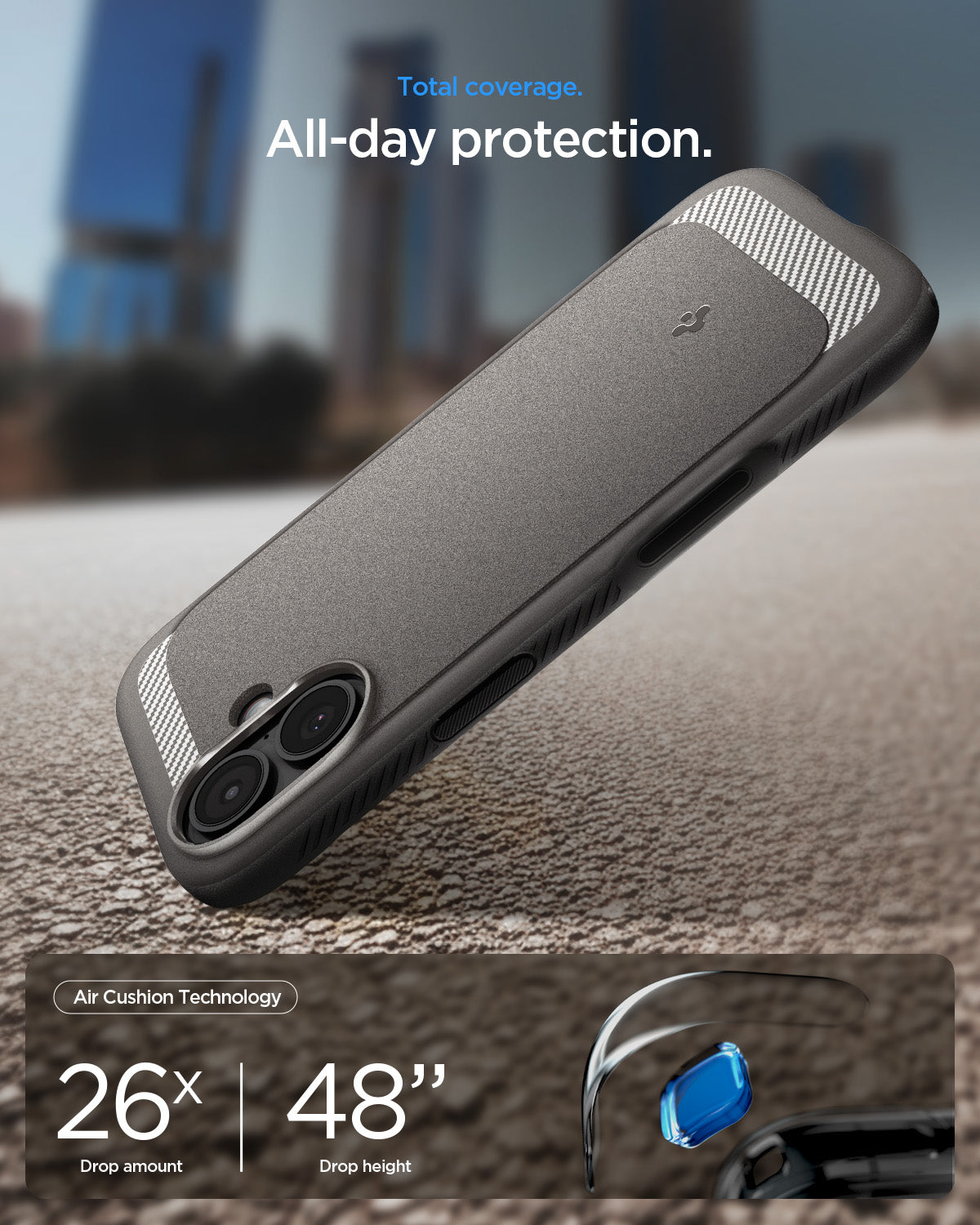 ACS09976 - iPhone 17 Rugged Armor (MagFit) in Gray showing total coverage. all day protection
