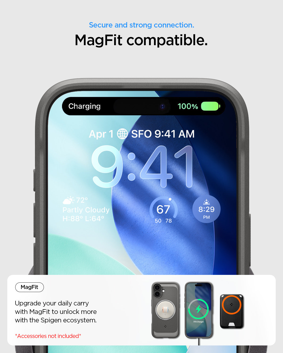 ACS09976 - iPhone 17 Rugged Armor (MagFit) in Gray showing secure and strong connection. Magfit compatible. upgrade your daily carry with magfit to unlock more with the spigen ecosystem