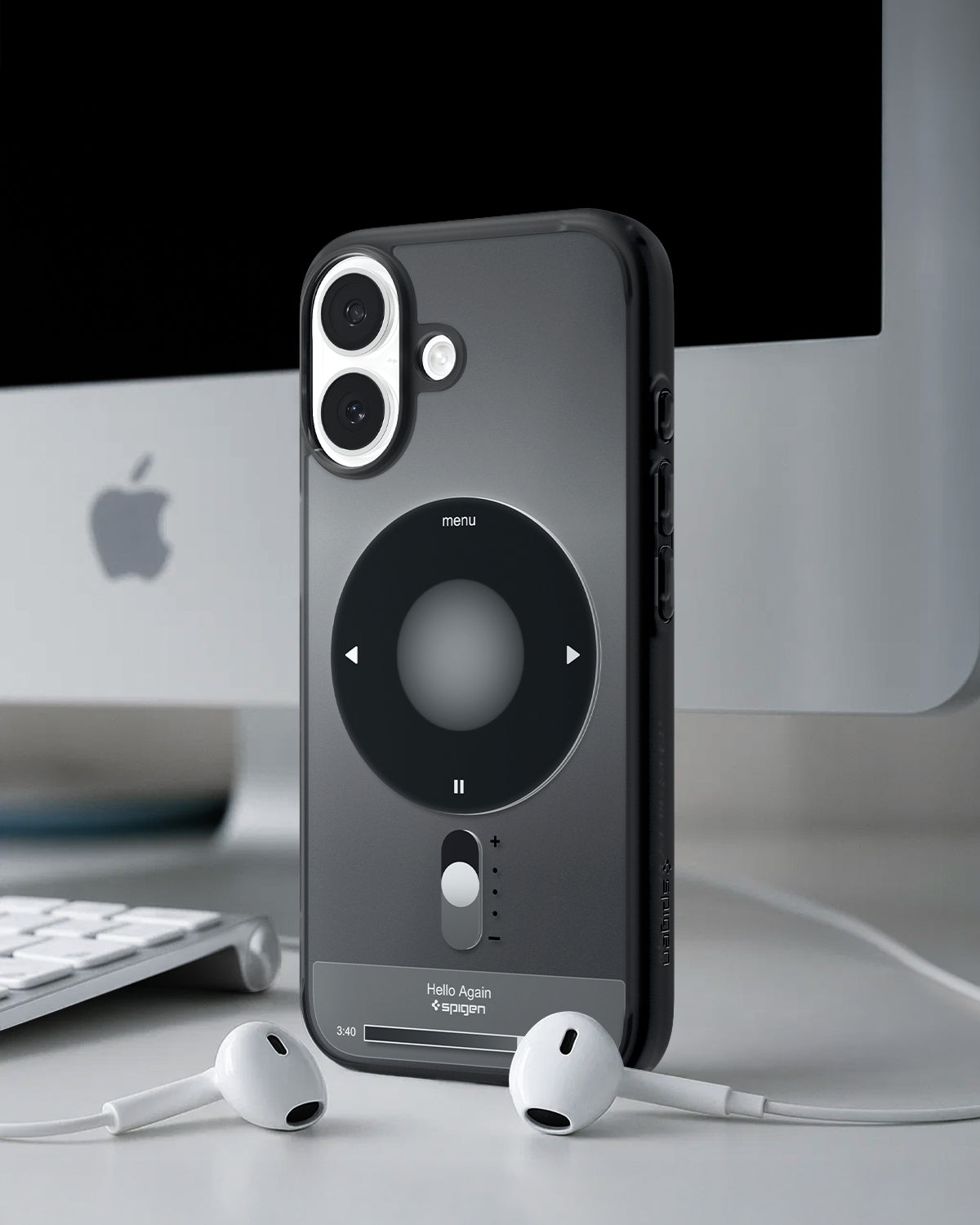 ACS10092 - iPhone 17 Ultra Hybrid Classic (MagFit) in Classic Black showing back of the case with airpods