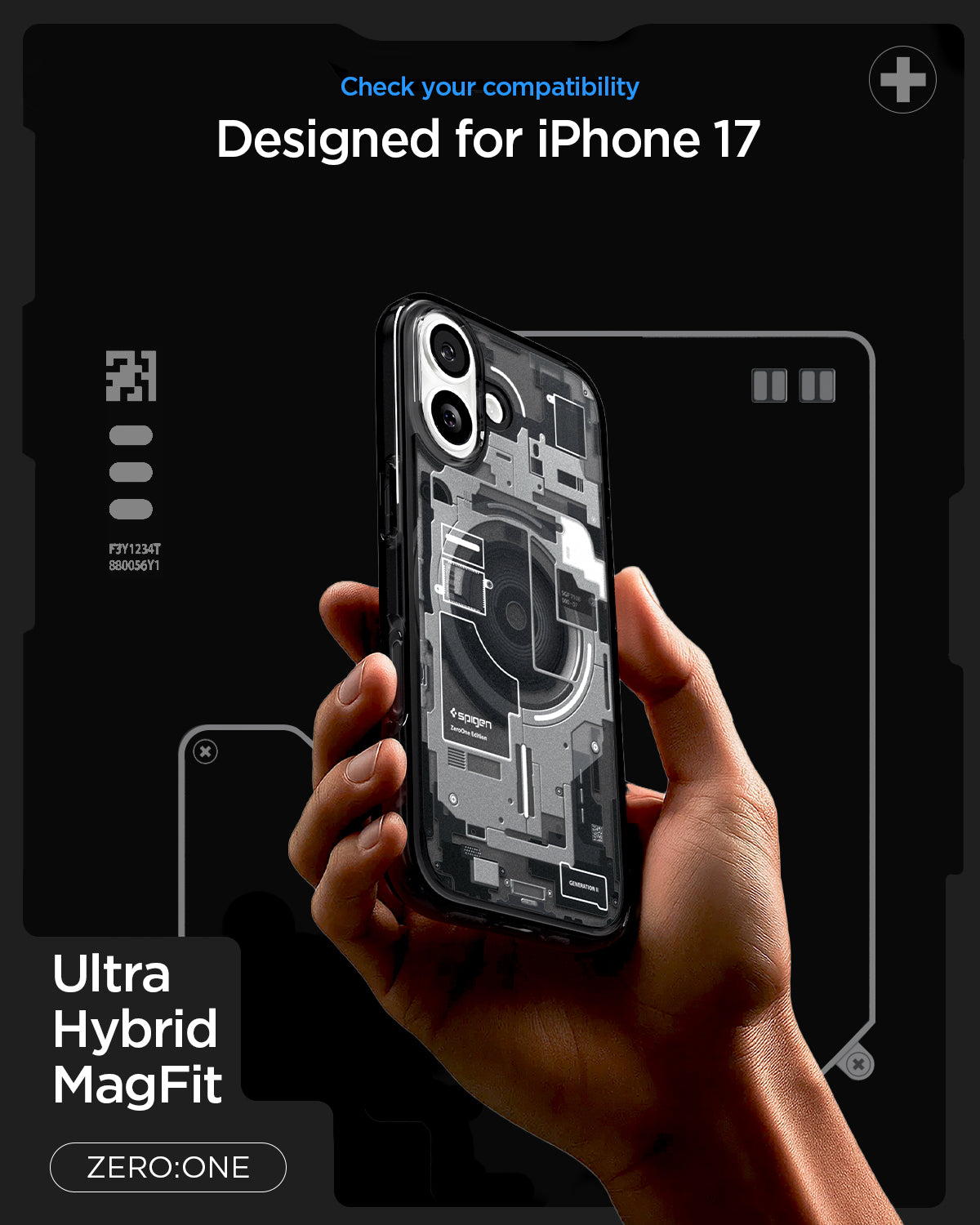 ACS10089 - iPhone 17 Ultra Hybrid Zero One (MagFit) in Zero One Black showing check your compatibility. ultra hybrid magfit