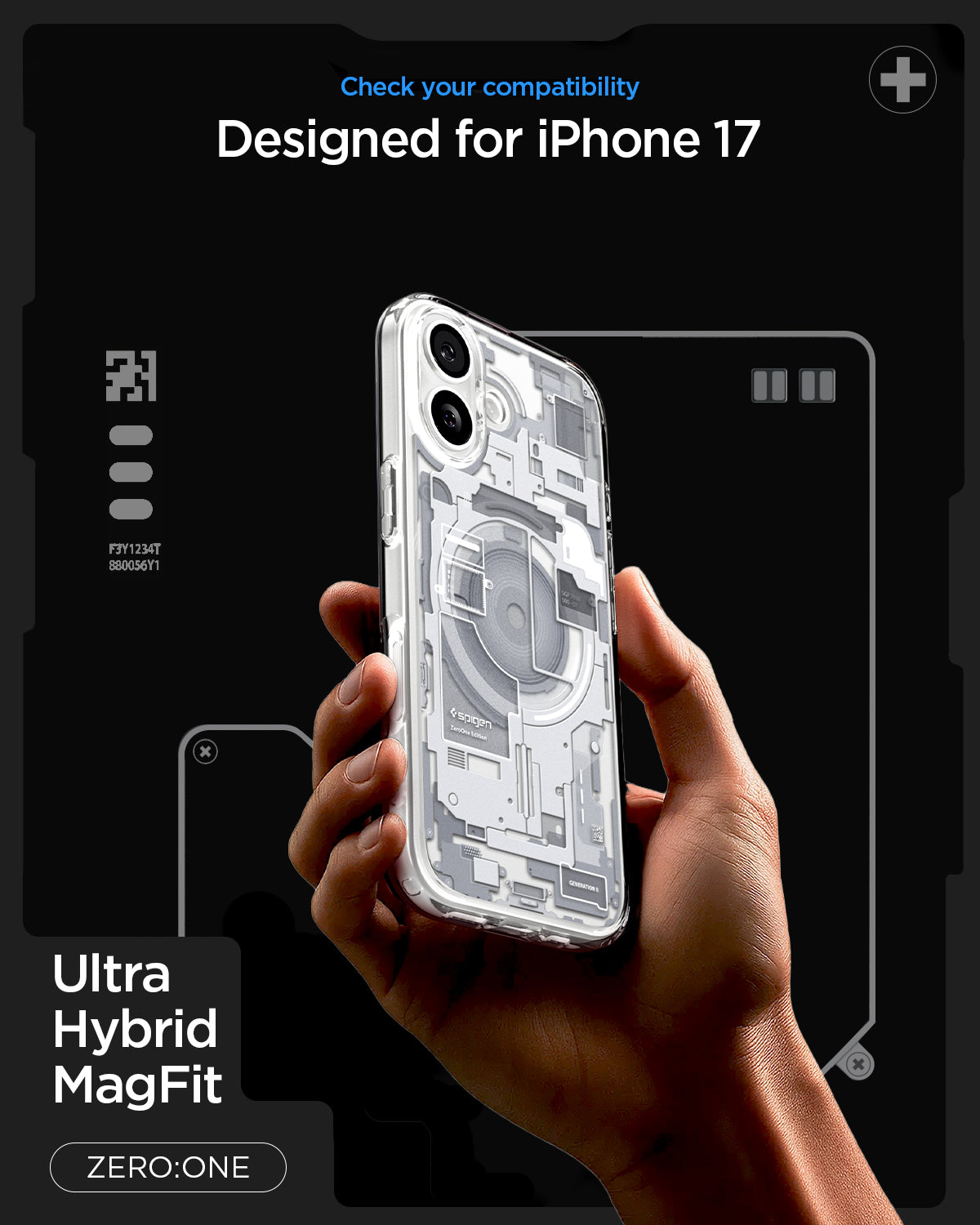 ACS10087 - iPhone 17 Ultra Hybrid Zero One (MagFit) in Zero One White showing check your compatibility. ultra hybrid magfit