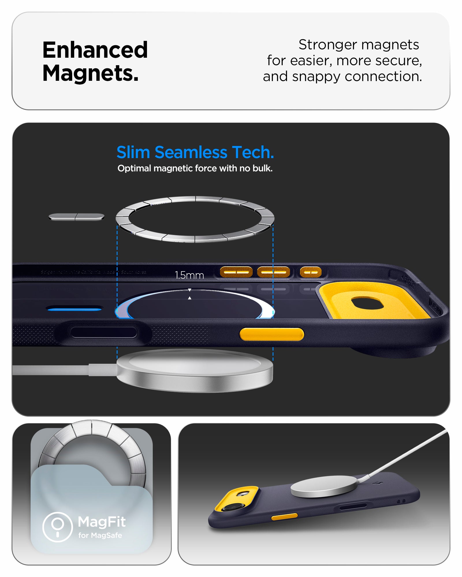 ACS09931 - iPhone 17 Air Case Nano Pop (MagFit) in blueberry navy showing the enhanced magnets. Stronger magnets for easier, more secure and snappy connection