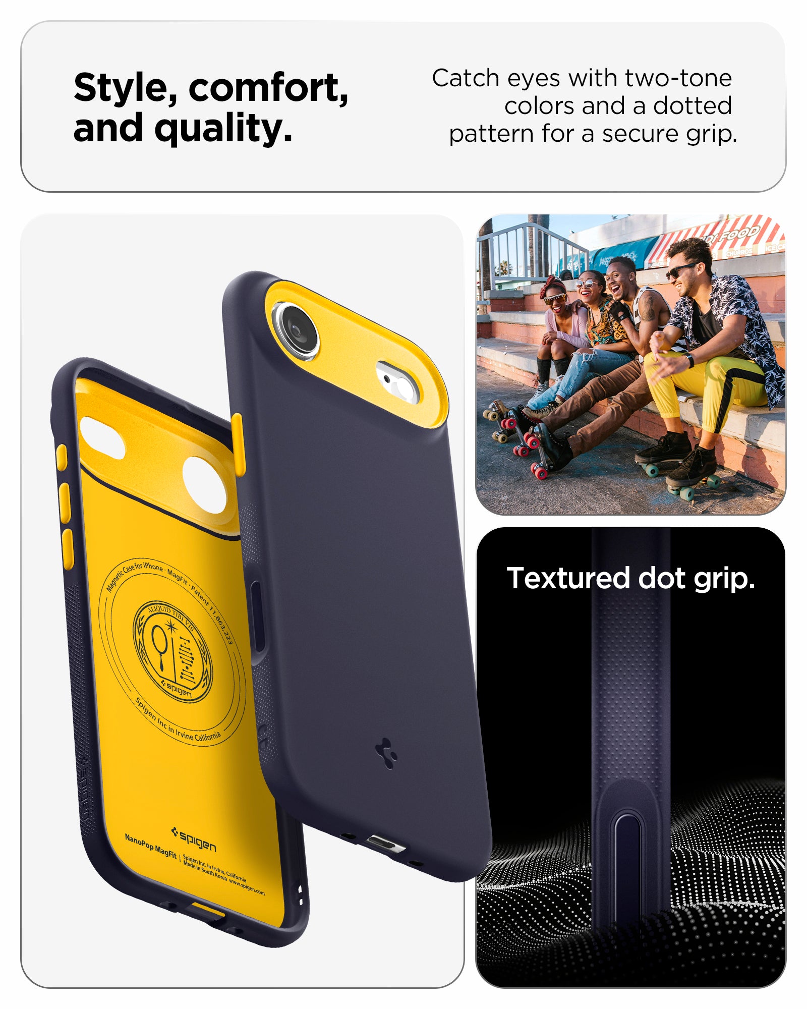 ACS09931 - iPhone 17 Air Case Nano Pop (MagFit) in blueberry navy showing the style, comfort and quality. Catch eyes with two-tone colors and a dotted pattern for a secure grip