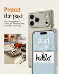 ACS10479CC - iPhone 18 Pro / iPhone 17 Pro Classic LS MagFit case showing the case's raised camera bezel and screen edge, with a lock screen reading 