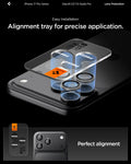 AGL10125 - iPhone 17 Pro Max Optik Pro EZ Fit Lens Protector in gray showing the easy installation with alignment tray for precise application