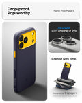ACS09966 - iPhone 17 Pro Case Nano Pop (MagFit) in blueberry navy showing the drop proof and pop worthy of case