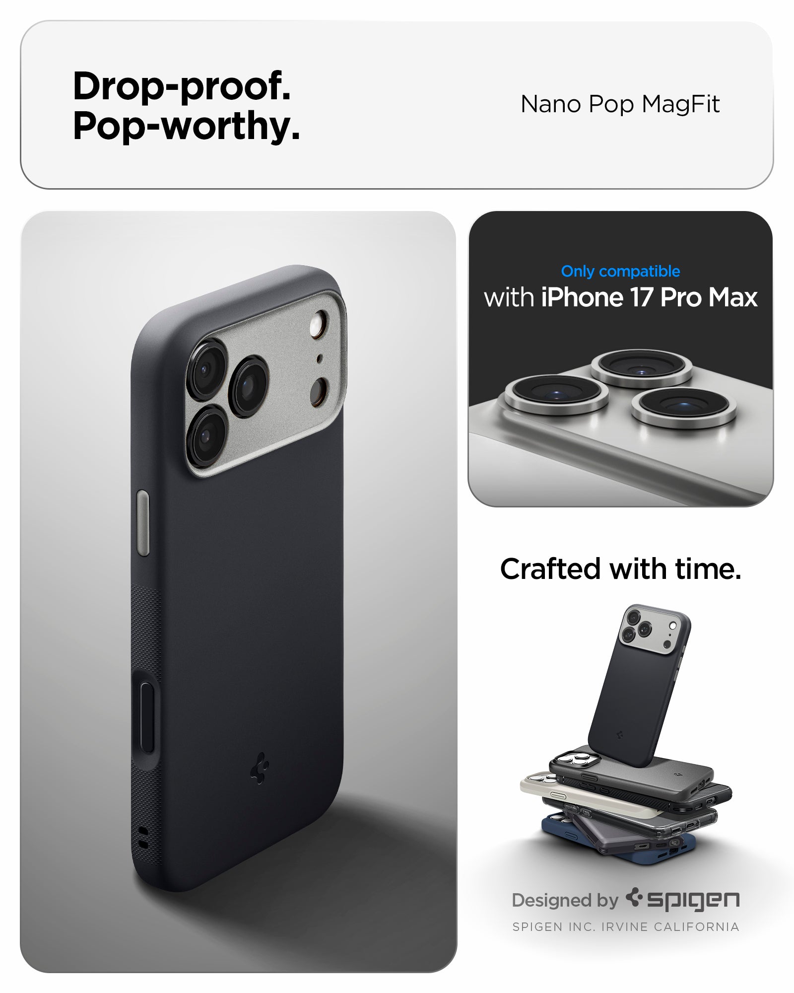ACS09915 - iPhone 17 Pro Max Case Nano Pop (MagFit) showing the drop proof and pop worthy of case