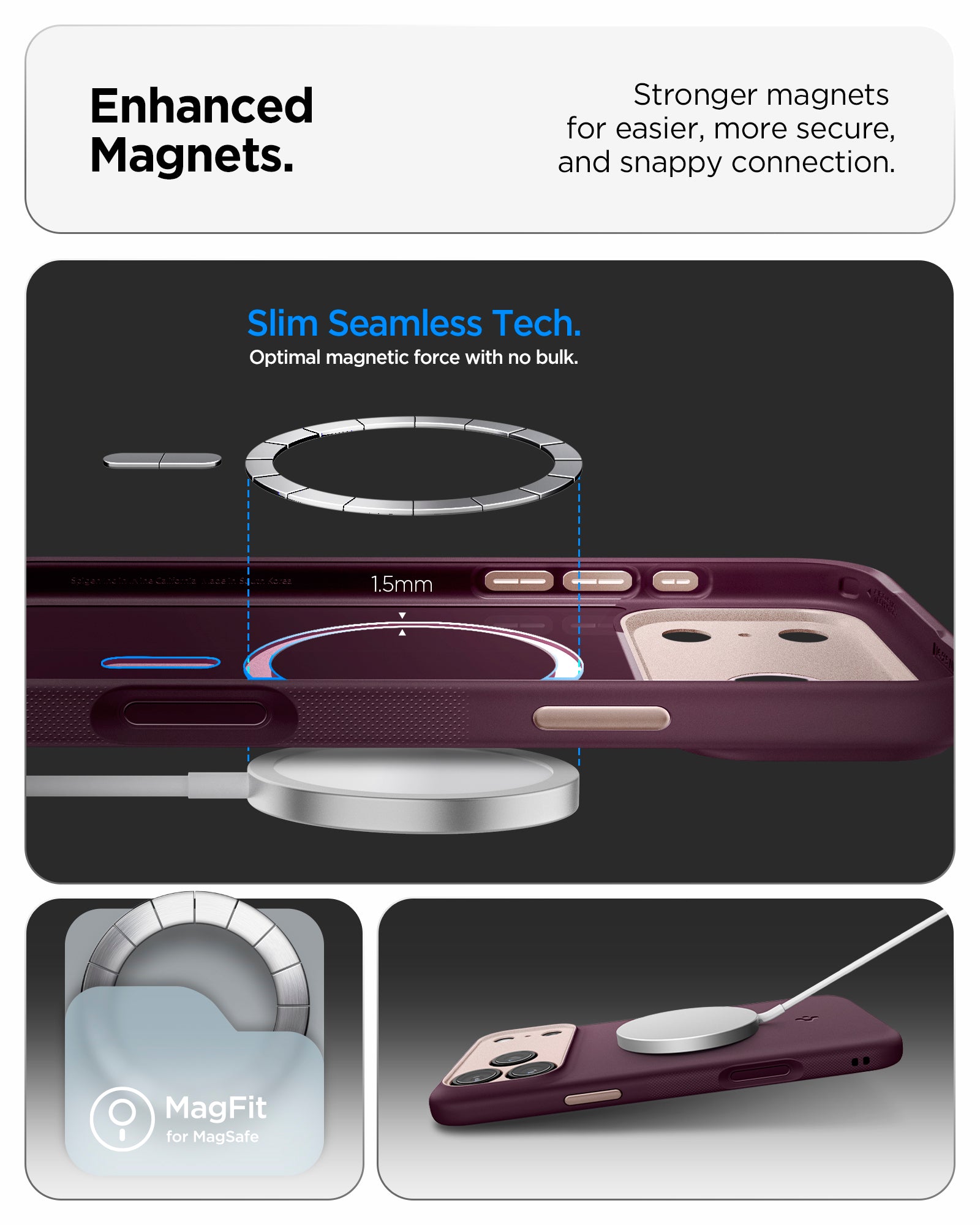 ACS09967 - iPhone 17 Pro Case Nano Pop (MagFit) in burgundy bean showing the enhanced magnets. Stronger magnets for easier, more secure and snappy connection