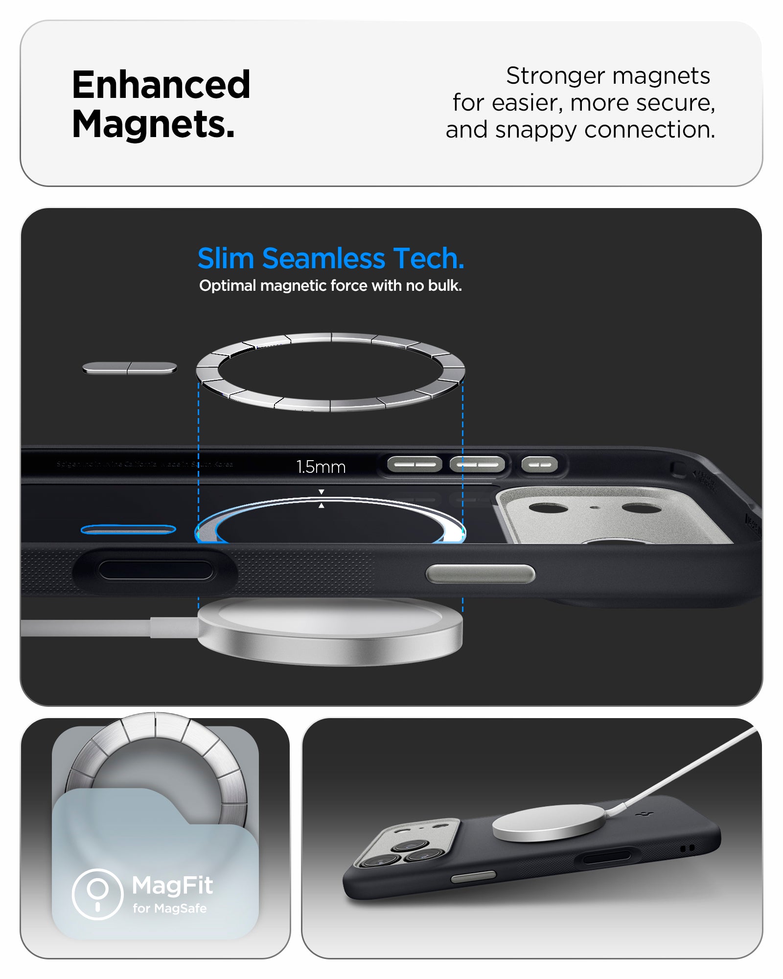 ACS09915 - iPhone 17 Pro Max Case Nano Pop (MagFit) in black sesame showing the enhanced magnets. Stronger magnets for easier, more secure and snappy connection