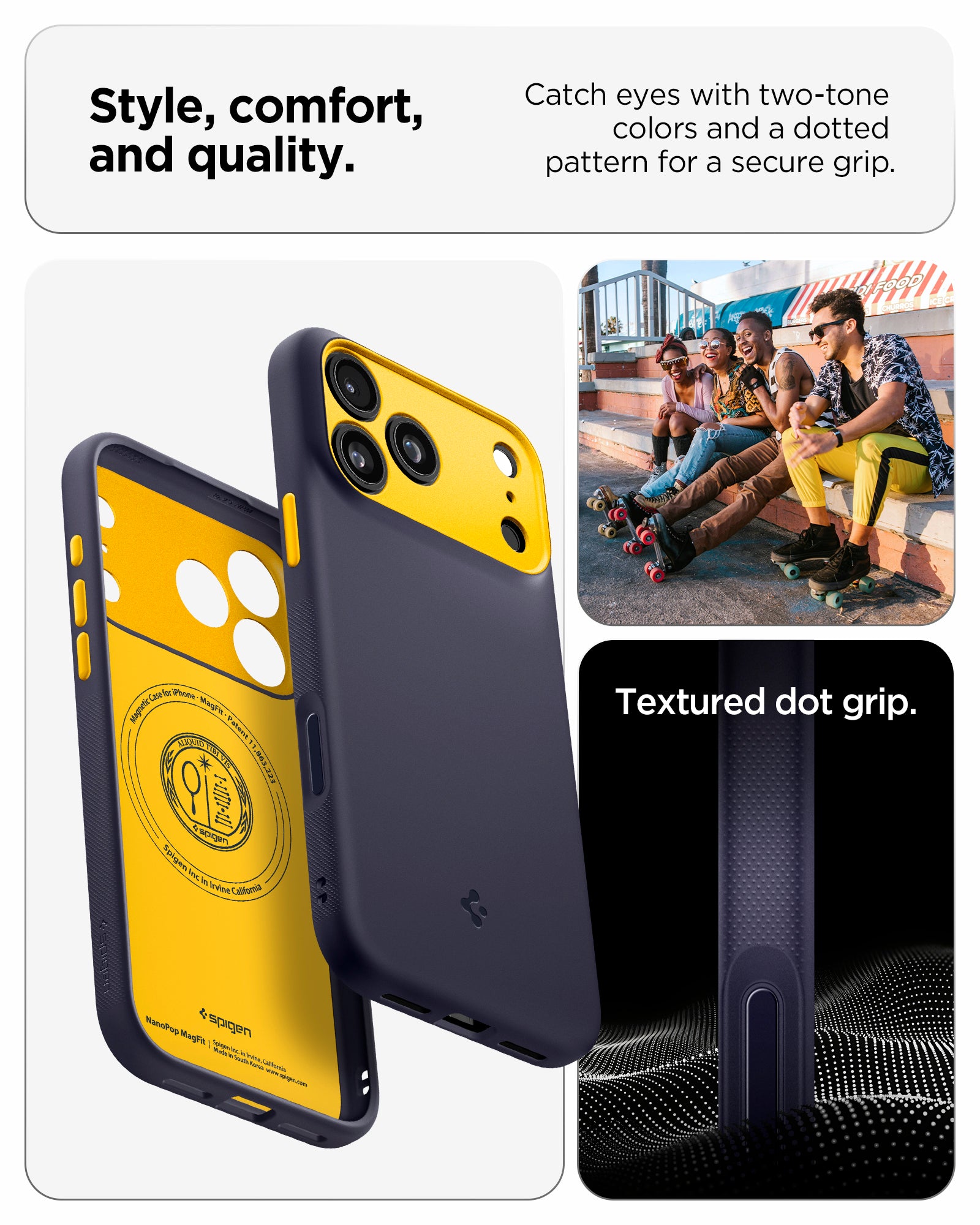 ACS09913 - iPhone 17 Pro Max Case Nano Pop (MagFit) in blueberry navy showing the style, comfort and quality. Catch eyes with two-tone colors and a dotted pattern for a secure grip