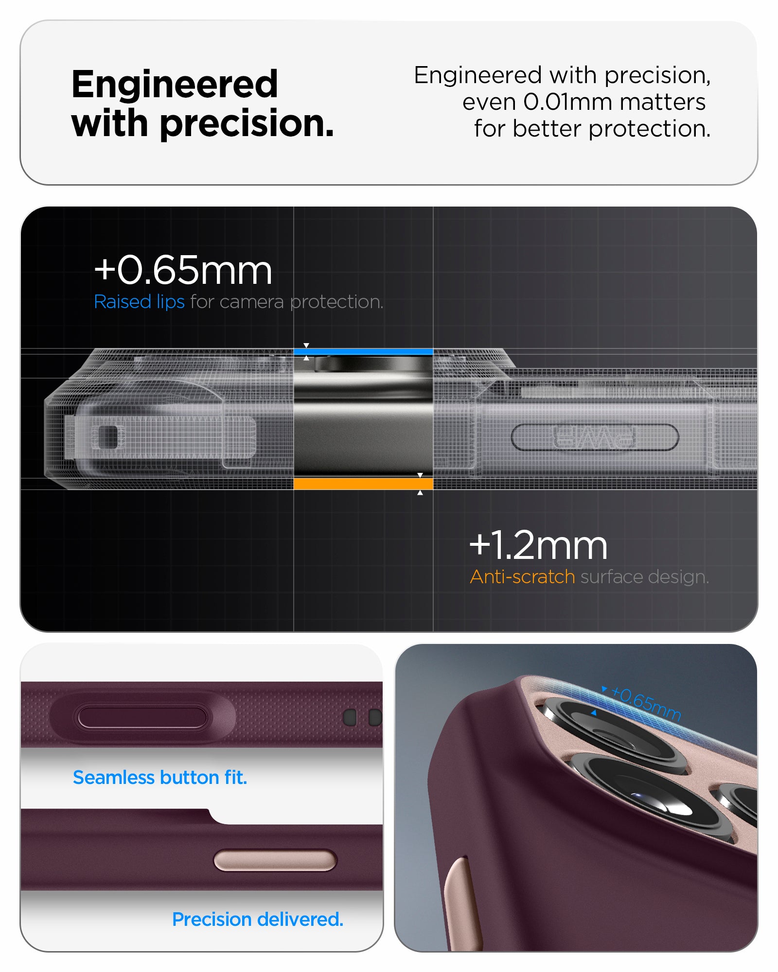 ACS09914 - iPhone 17 Pro Max Case Nano Pop (MagFit) in burgundy bean showing the engineered with precision. Engineered with precision, even 0.01mm matters for better protection